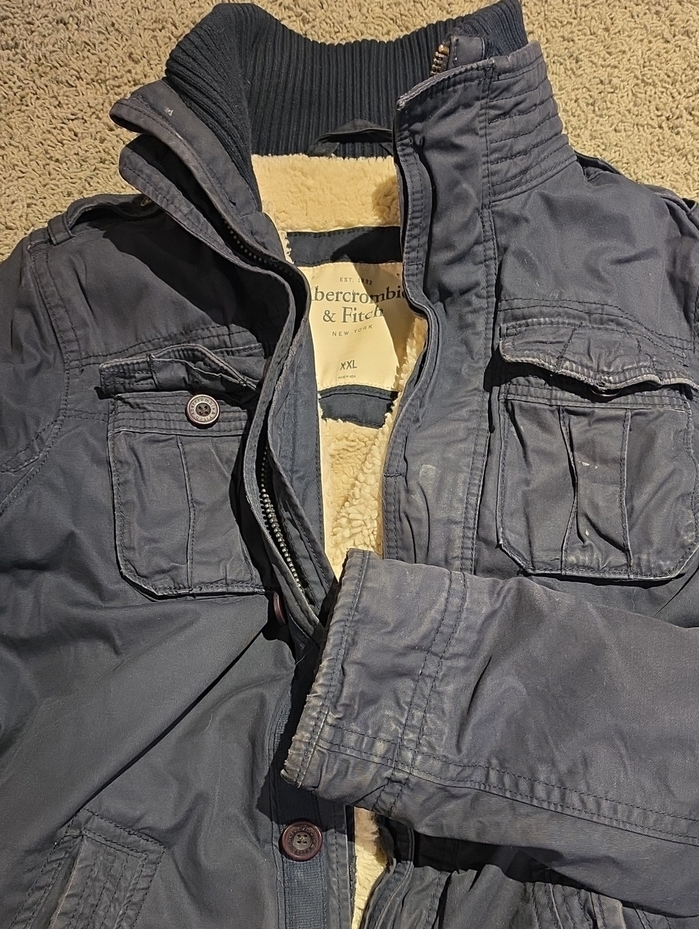 Abercrombie & Fitch Men's Charcoal Sherpa-Lined Field Jacket